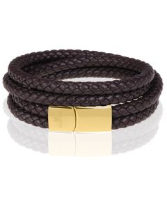 Memphis dubbele wrap armband Leer Bruin Goudkleurig