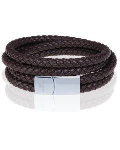 Memphis dubbele wrap armband Leer Bruin Zilver