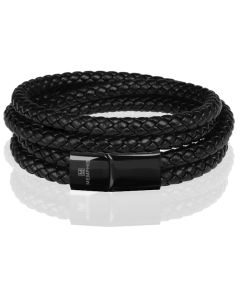Memphis dubbele wrap armband Leer Zwart