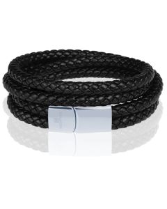 Memphis dubbele wrap armband Leer Zwart Zilver