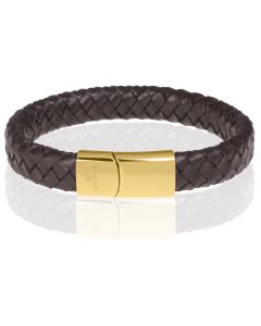 Memphis gevlochten leren armband Bruin Goudkleurig
