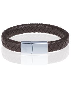 Memphis gevlochten leren armband Bruin Zilver