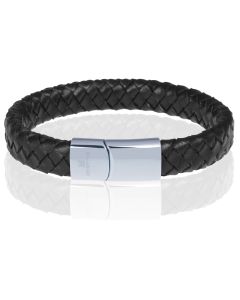 Memphis gevlochten leren armband Zwart Zilver