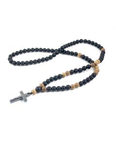 Memphis heren ketting Mat Agaat Houten kralen Hematiet Kruis