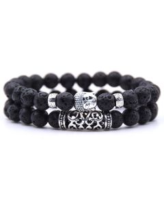 Memphis Heren Kralen Armband Lavasteen en Buddha Zwart