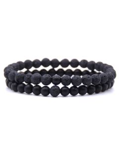 Memphis Heren Kralen Armband Lavasteen en Matte Agaat Zwart
