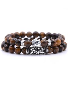 Memphis Heren Kralen Armband Tijgeroog en Buddha Bruin