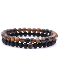 Memphis Heren Kralen Armband Tijgeroog en Matte Agaat Zwart Bruin