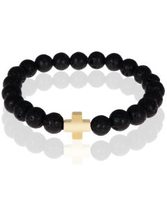 Memphis kralen armband Lavasteen Goudkleurige Kruis