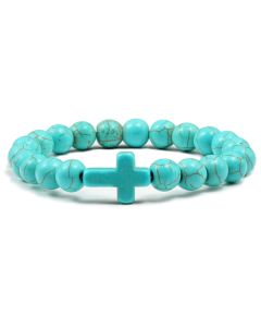 Memphis Kralen Armband met Natuursteen Kruis - Lichtblauw