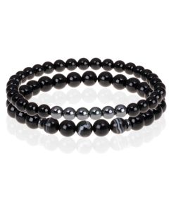 Memphis kralen armband Onyx met wit gestreept natuursteen
