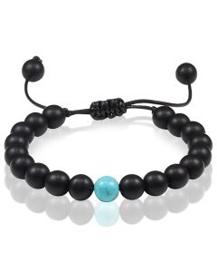 Memphis Kralen armband Zwart verstelbaar Matte Agaat Turkoois 8mm