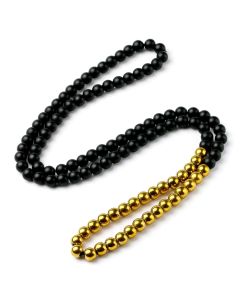 Memphis kralen ketting Heren Onyx Hematiet Zwart Goudkleurig- 85cm