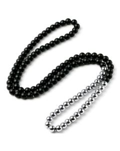 Memphis kralen ketting Heren Onyx Hematiet Zwart Zilverkleurig- 85cm