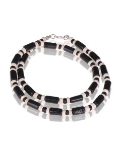 Memphis kralen ketting Kokos Hout Zwart  Wit - 50cm