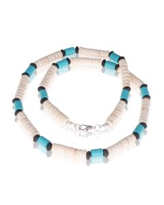 Memphis kralen ketting Natuursteen Wit Blauw - 50cm