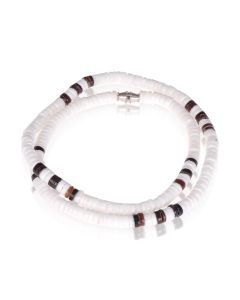 Memphis kralen ketting Schelp Wit Bruin - 45cm