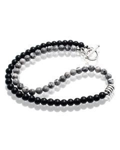Memphis kralen ketting Tijgeroog Zwart Grijs - 45cm