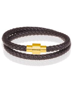 Memphis leren wrap armband Donkerbruin Goudkleurig