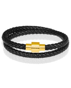 Memphis leren wrap armband Zwart Goudkleurig