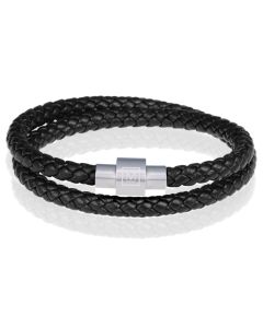 Memphis leren wrap armband Zwart Zilver