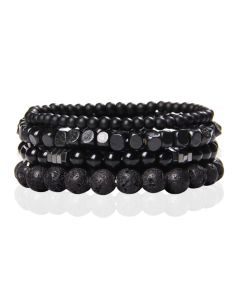 Memphis Stacked Armband - Hout & Agaat Zwart