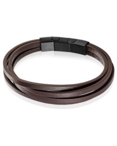 Mendes Heren armband Leer Edelstaal Verstelbaar Bruin