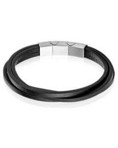 Mendes Heren armband Leer Edelstaal Verstelbaar Zwart Zilverkleurig