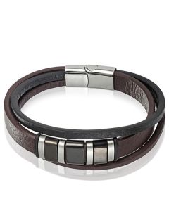 Mendes heren armband Multi Leer Edelstaal Bruin Zwart