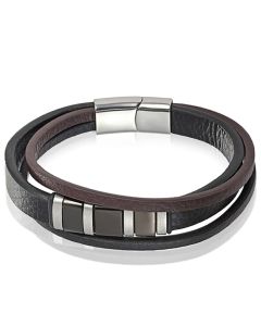 Mendes heren armband Multi Leer Edelstaal Zwart Bruin