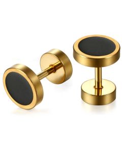 Mendes heren oorbellen edelstaal Barbell Gold Black