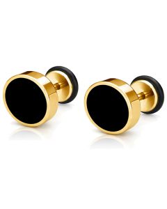 Mendes heren oorbellen Edelstaal Zwart Goudkleurig