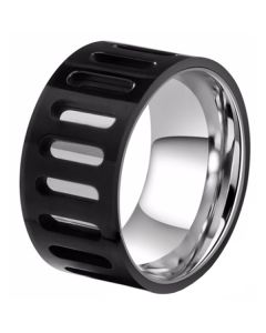 Mendes heren ring edelstaal Zwart met Zilver-19mm