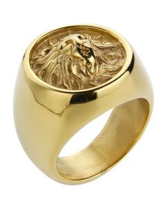 Mendes heren ring Leeuw Edelstaal Goudkleurig