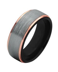 Mendes heren ring Wolfraam Zilver Zwart rose 8mm