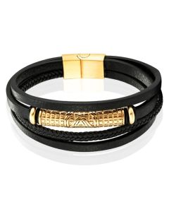Mendes Jewelry Heren Armband - Stijlvol Zwart Leder met Goudaccenten