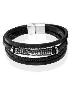 Mendes Jewelry Heren Armband - Stijlvol Zwart Leder met Zilveraccenten