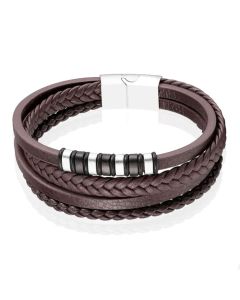 Mendes Jewelry Roestvrijstalen en Echt Lederen Heren Armband in Bruin
