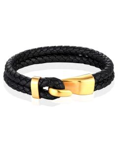 Mendes Jewelry Roestvrijstalen en Echt Lederen Heren Armband in Zwart en Goud