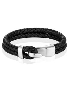 Mendes Jewelry Roestvrijstalen en Echt Lederen Heren Armband in Zwart en Zilver