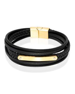 Mendes Lederen Armband voor Mannen - Goud, Met Graveerplaat en RVS Sluiting