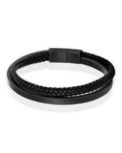 Mendes Minimalistische Heren Armband van Leer - 2 Strengen, Zwart