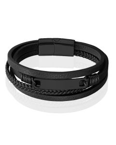 Mendes Multilayer Leren Armband voor Heren met Zwarte Coating
