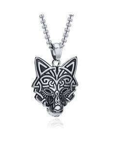 Mendes Nordic Heren Ketting - Rune Wolf Silver