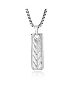 Mendes Stalen Herenketting met Tarwe Patroon Dogtag Hanger - Zilver