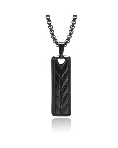 Mendes Stalen Herenketting met Tarwe Patroon Dogtag Hanger - Zwart