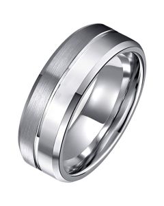 Tom Jaxon wolfraam Ring Groef Mat en Glans Zilverkleurig