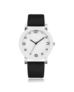 Minimalistisch Herenhorloge met Hoog Contrast en Lederen Band