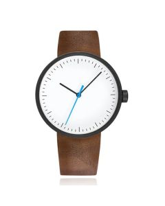 Minimalistisch Herenhorloge met Wit Uurwerk en Bruine Echt Lederen Band