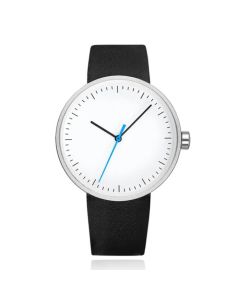 Minimalistisch Herenhorloge met Wit Uurwerk, Zwarte Echt Lederen Band en Zilveren Behuizing